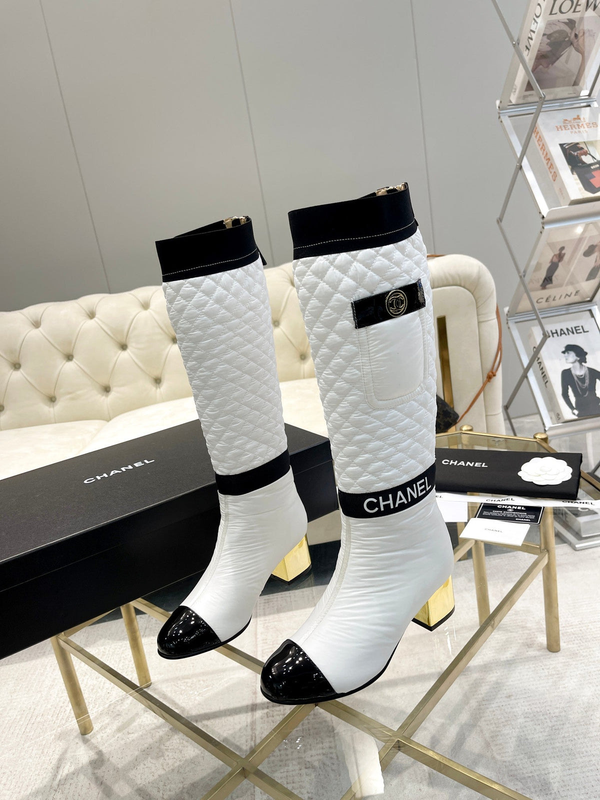CC 26S Pocket Quilted Jumping Boots 5.5cm White Nylon Fabric 117694