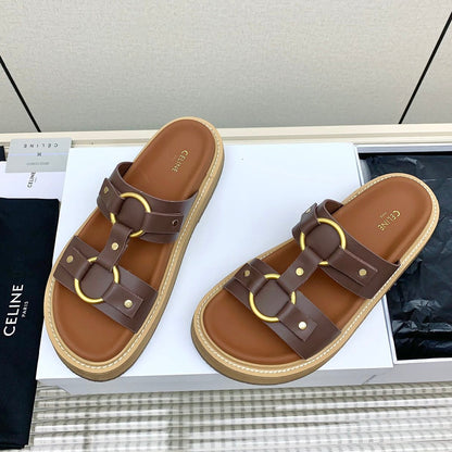 Celine 26 Tippi Sandals Tan Calfskin Leather 732495
