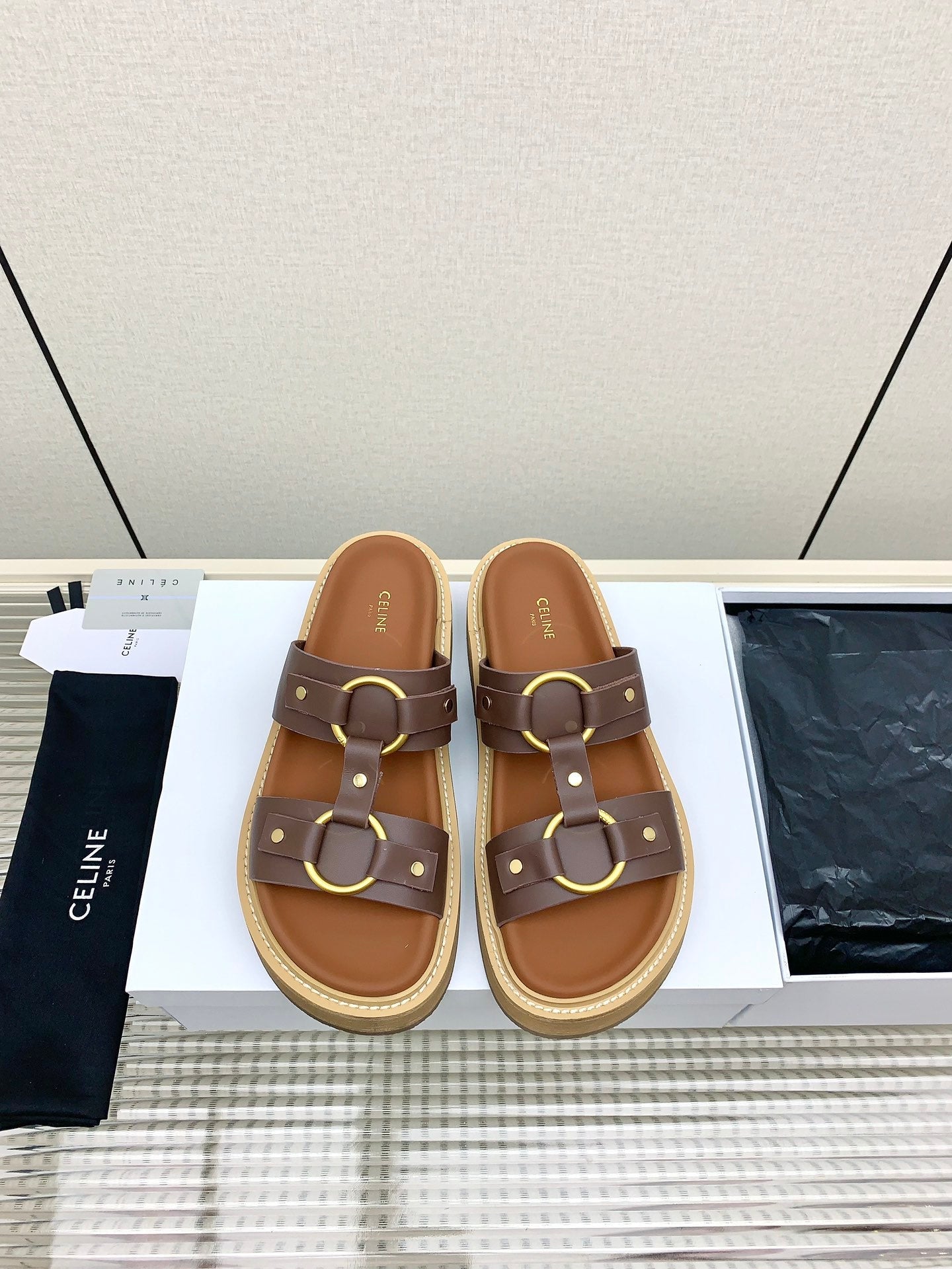 Celine 26 Tippi Sandals Tan Calfskin Leather 732495