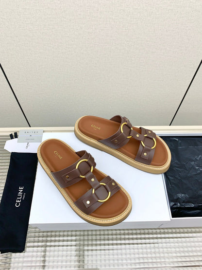 Celine 26 Tippi Sandals Tan Calfskin Leather 732495