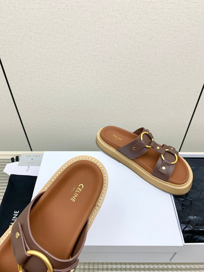 Celine 26 Tippi Sandals Tan Calfskin Leather 732495