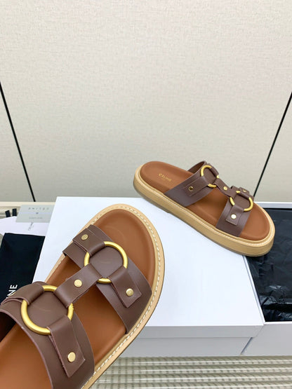 Celine 26 Tippi Sandals Tan Calfskin Leather 732495