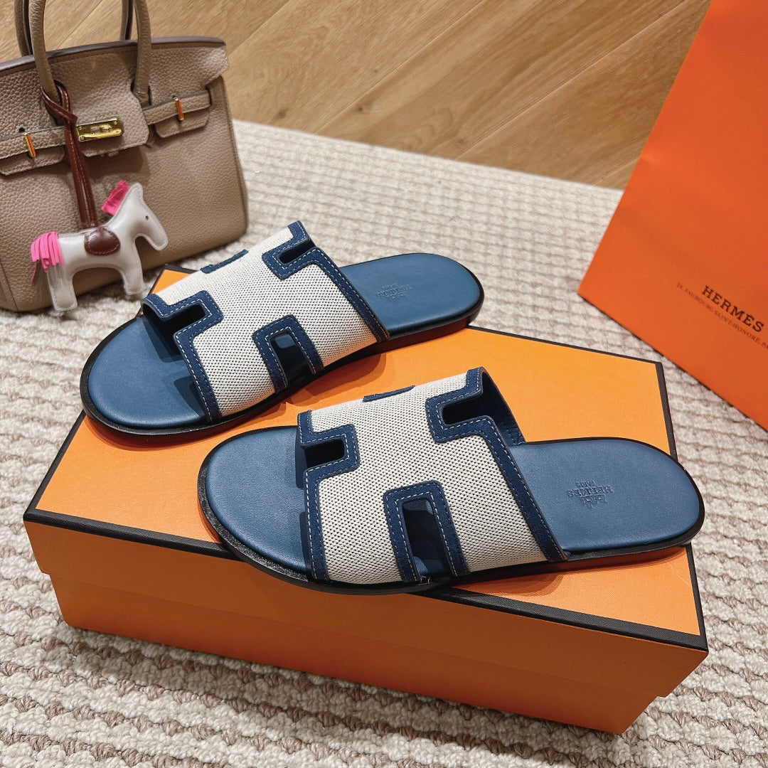 HM Izmir Sandals Blue Fabric Calfskin 294942