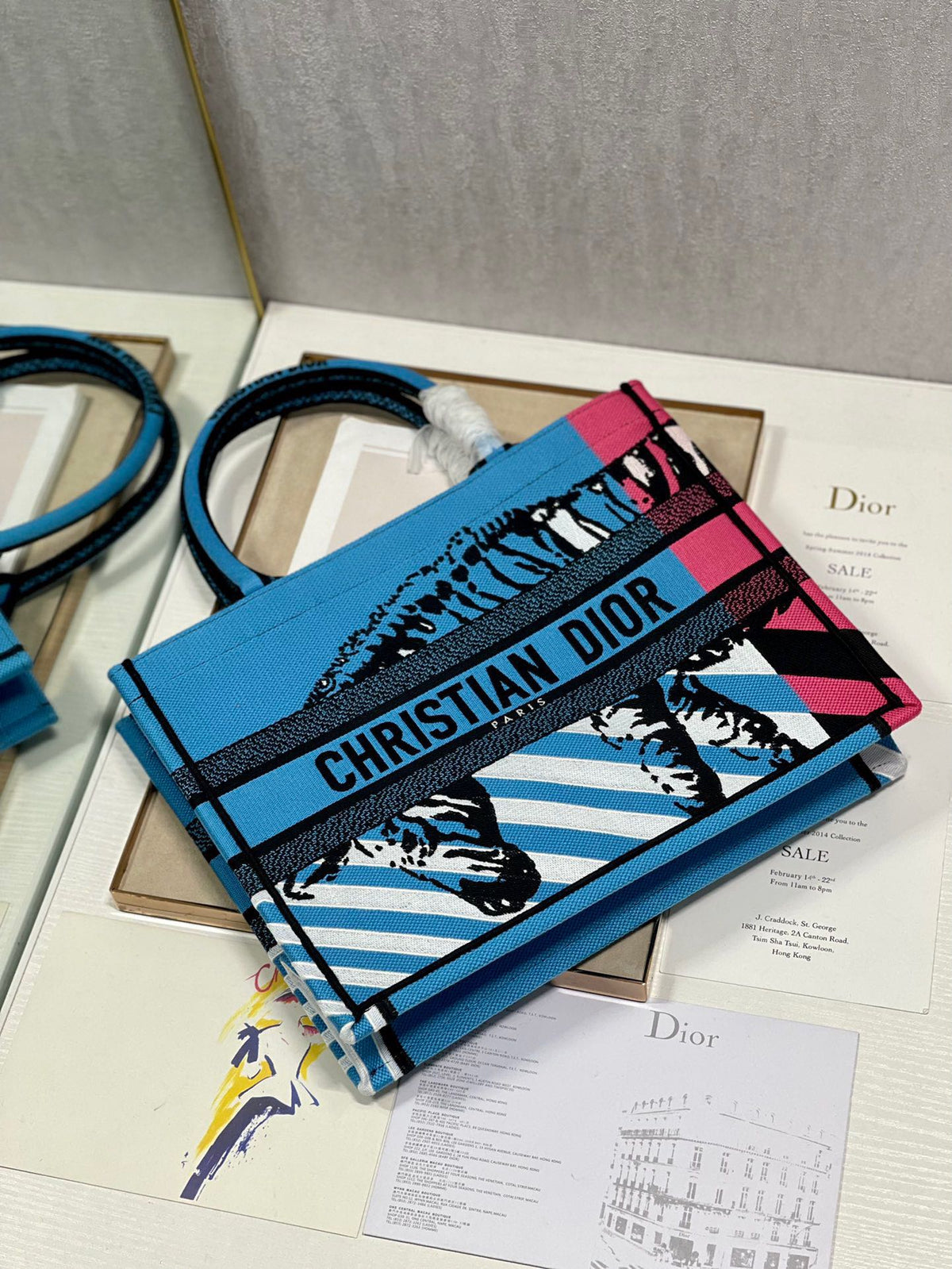 CD Zebra Book Tote  Bag Blue Canvas 336519