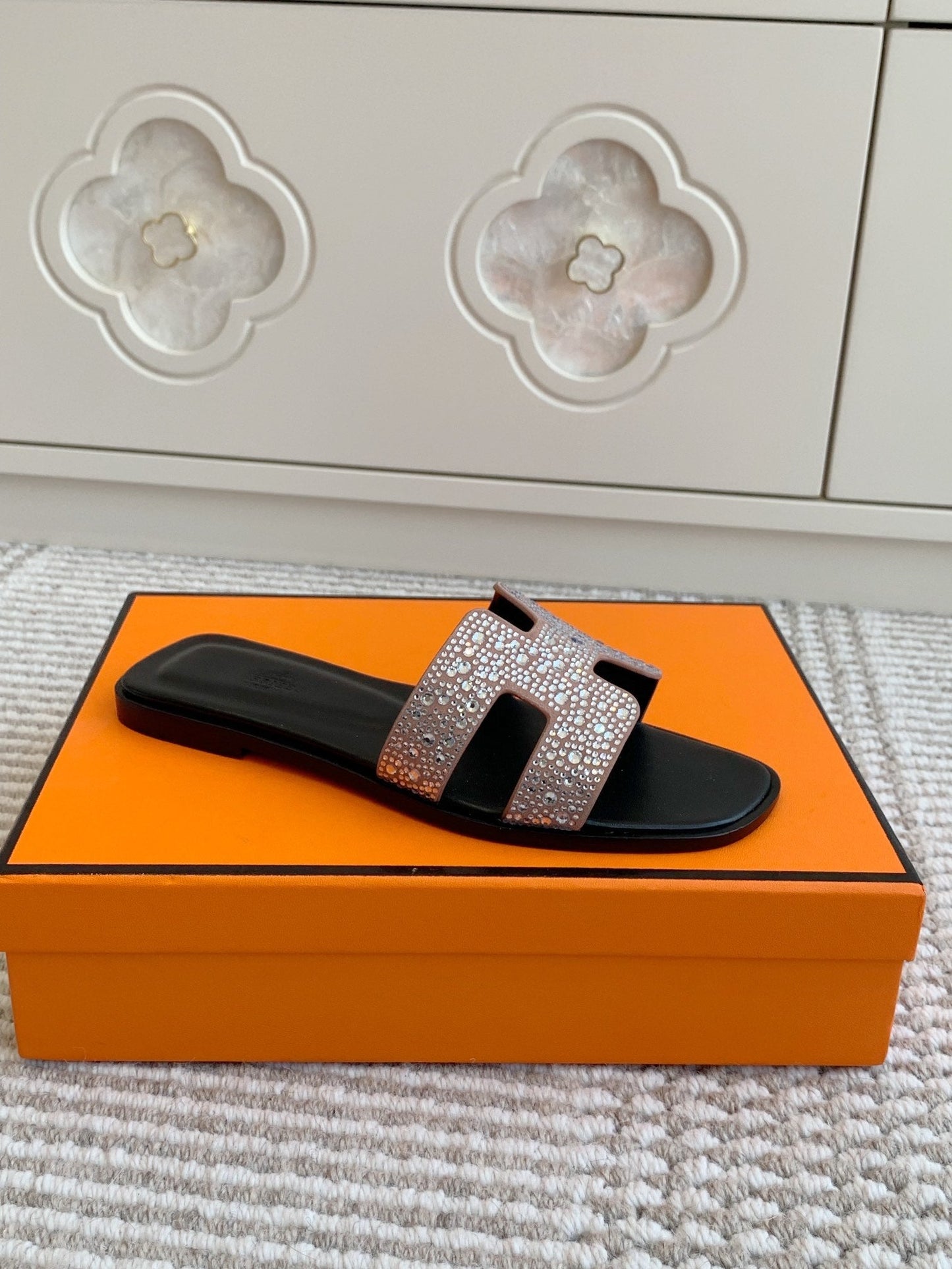 HM Oran Rhinestone Sandals Nude Suede Goatskin 291393