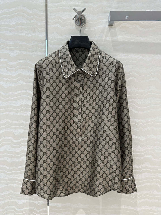 Gucci 25 Monogram Shirt Gray Silk