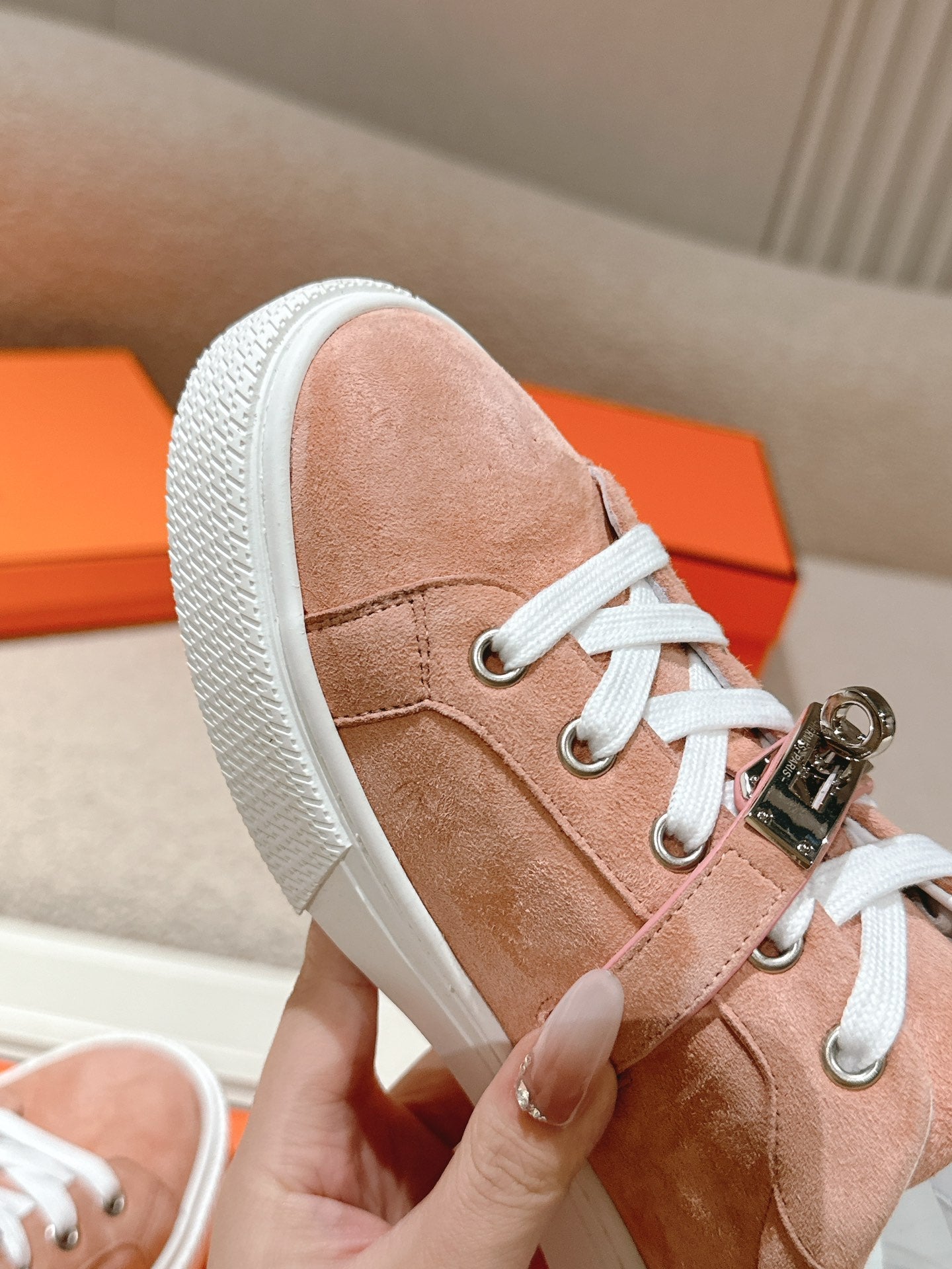 HM Day Sneakers Pink White Suede Calfskin 577495