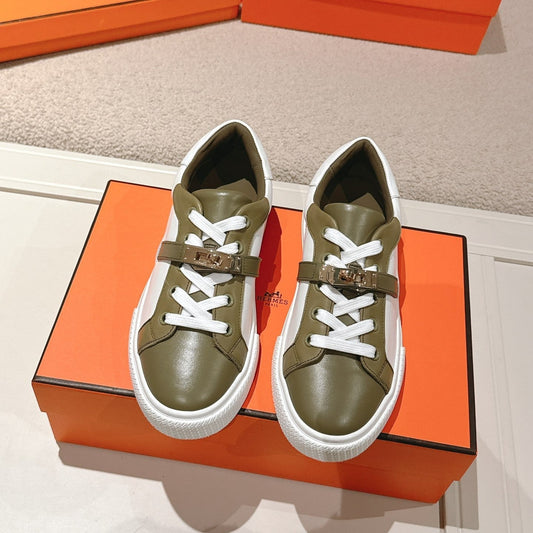 HM Day Sneakers White Olive Green Calfskin 577497