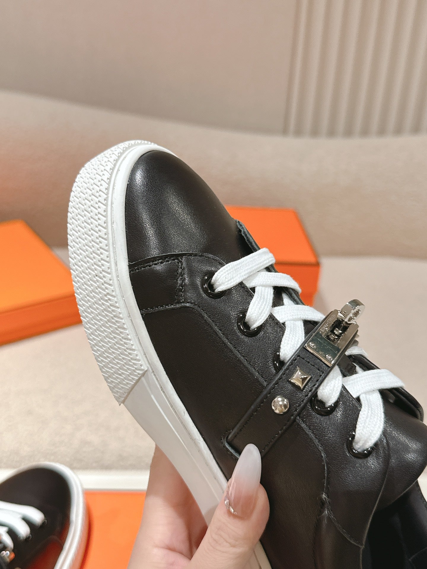 HM Day Sneakers Studs Black White Calfskin 577508