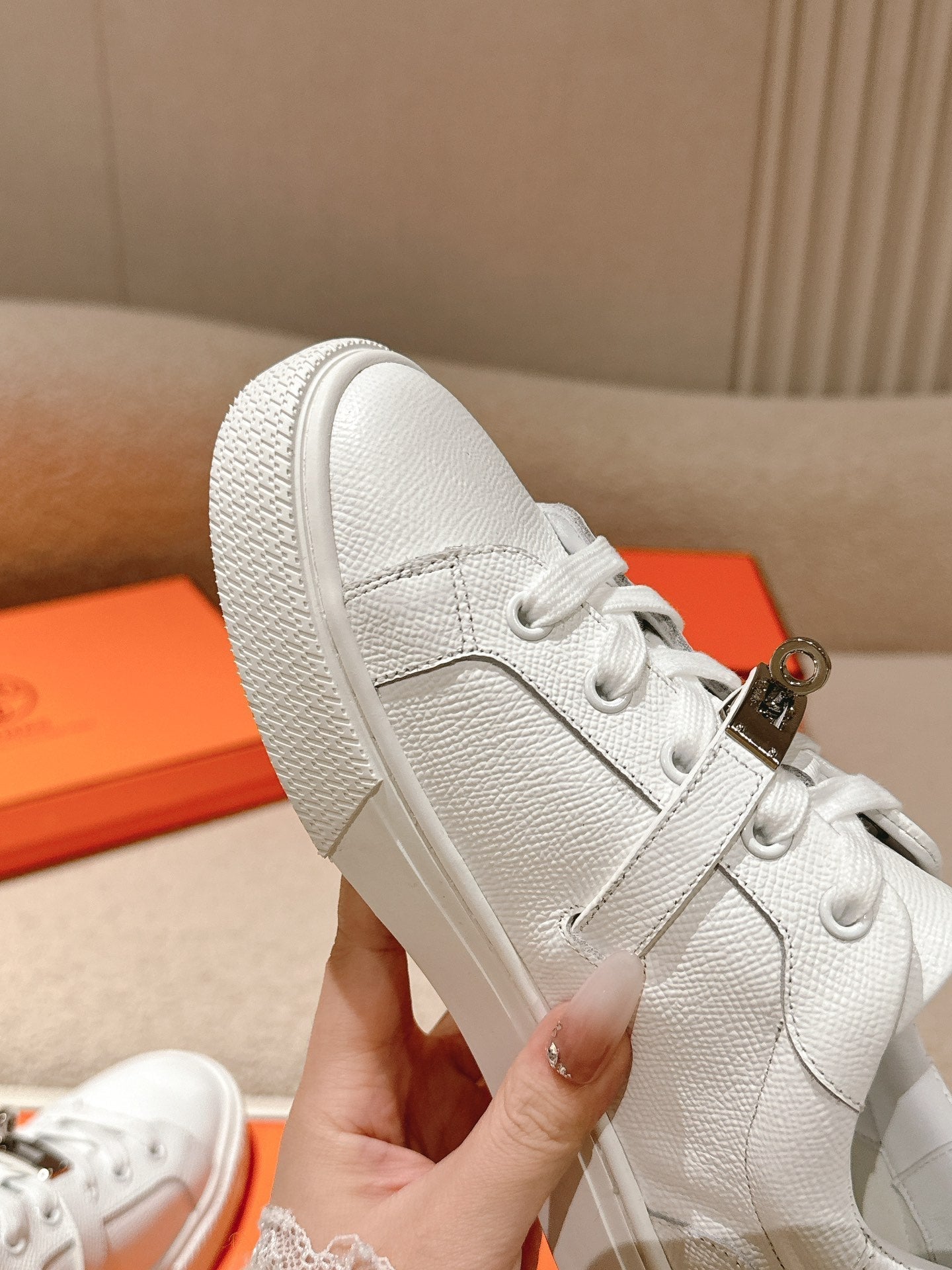 HM Day Sneakers White Togo Leather 577503