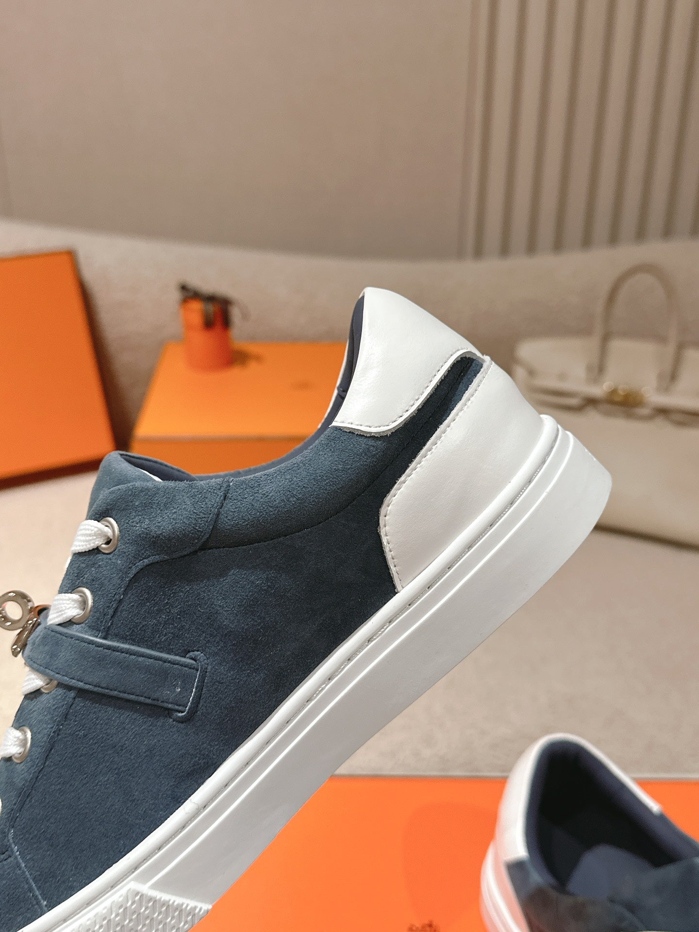HM Day Sneakers White Dark Blue Suede Calfskin 577510