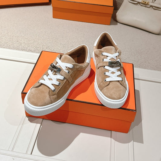 HM Day Sneakers White Brown Suede Calfskin 577512
