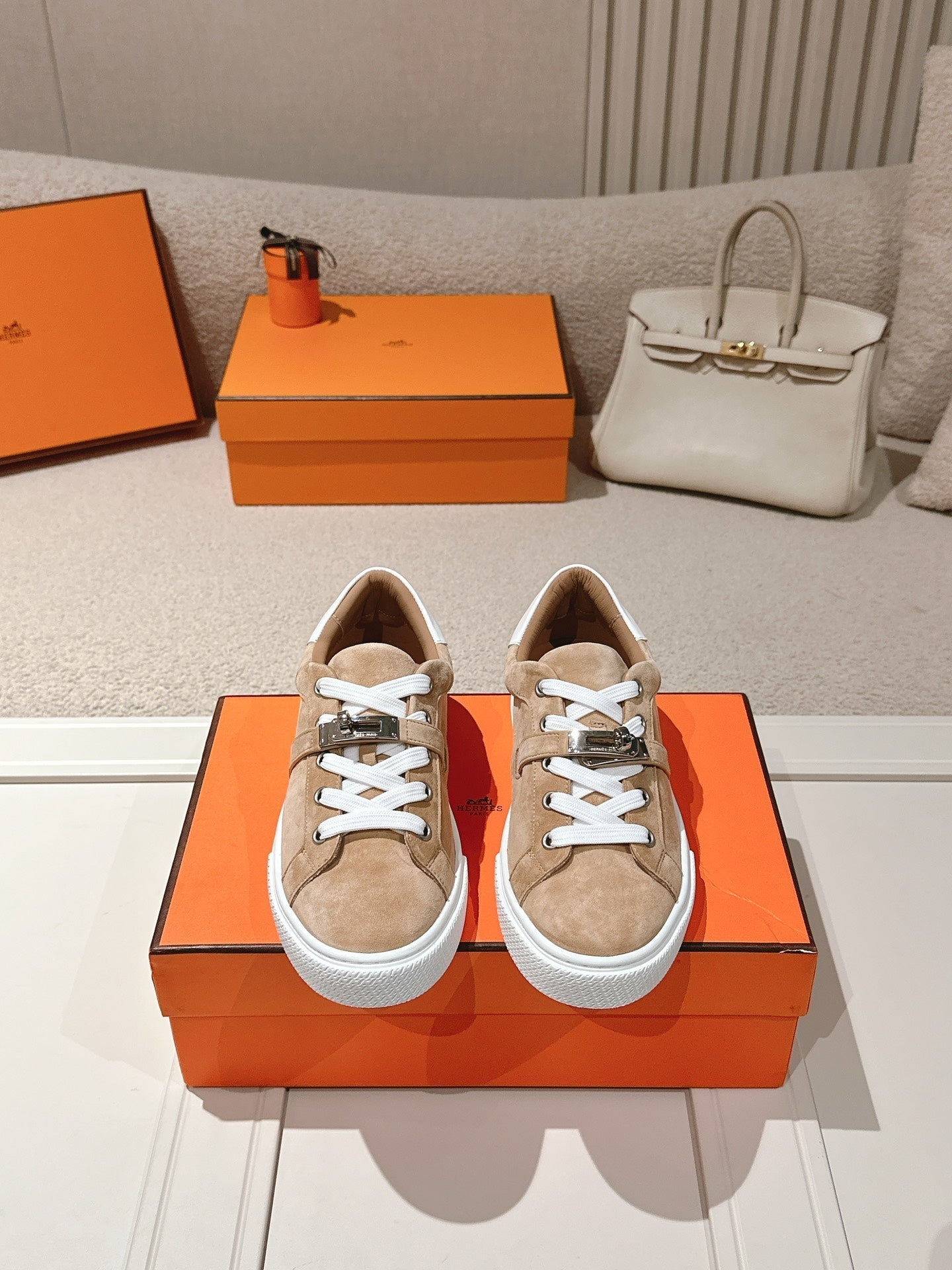 HM Day Sneakers White Brown Suede Calfskin 577512