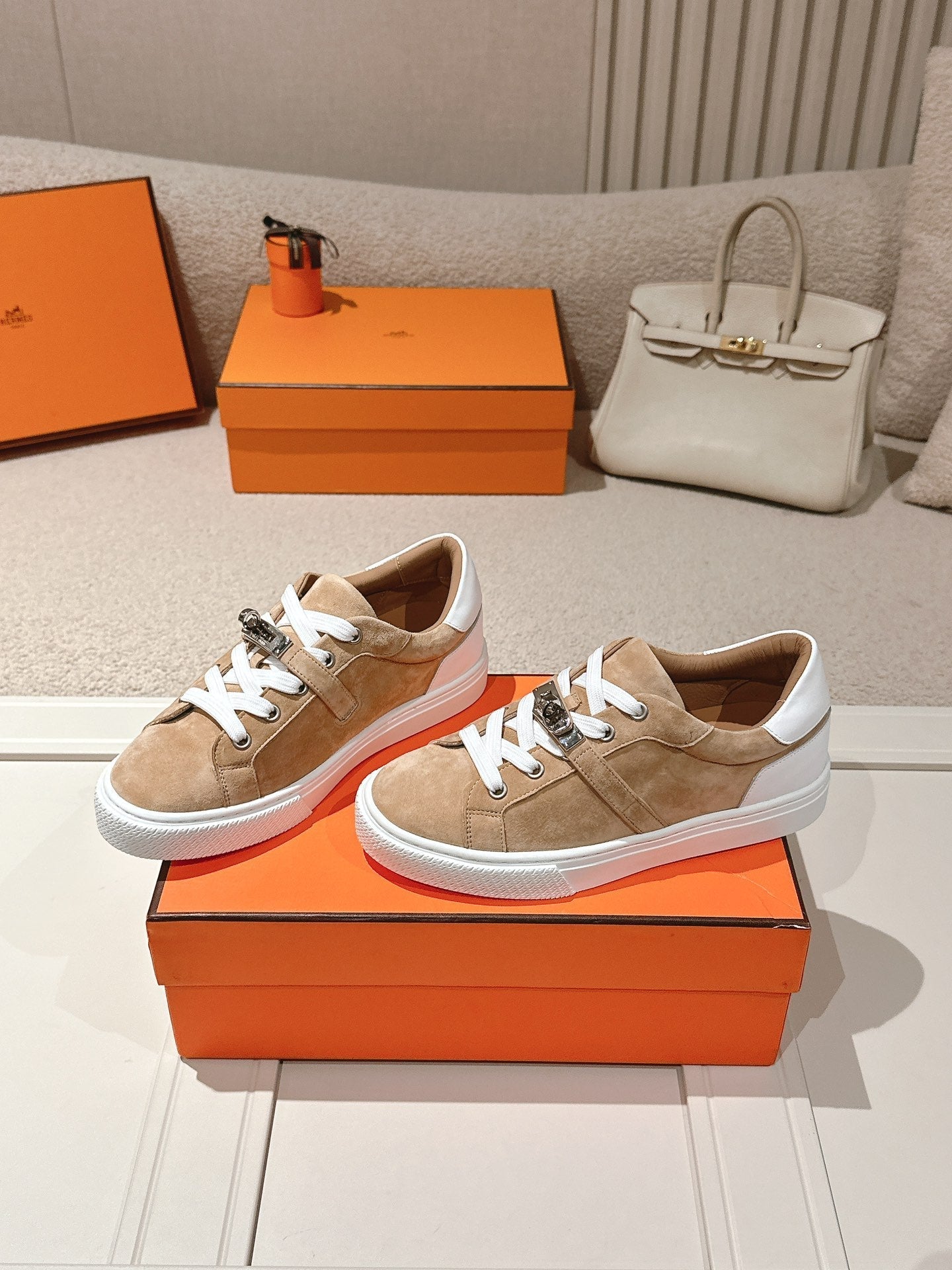 HM Day Sneakers White Brown Suede Calfskin 577512