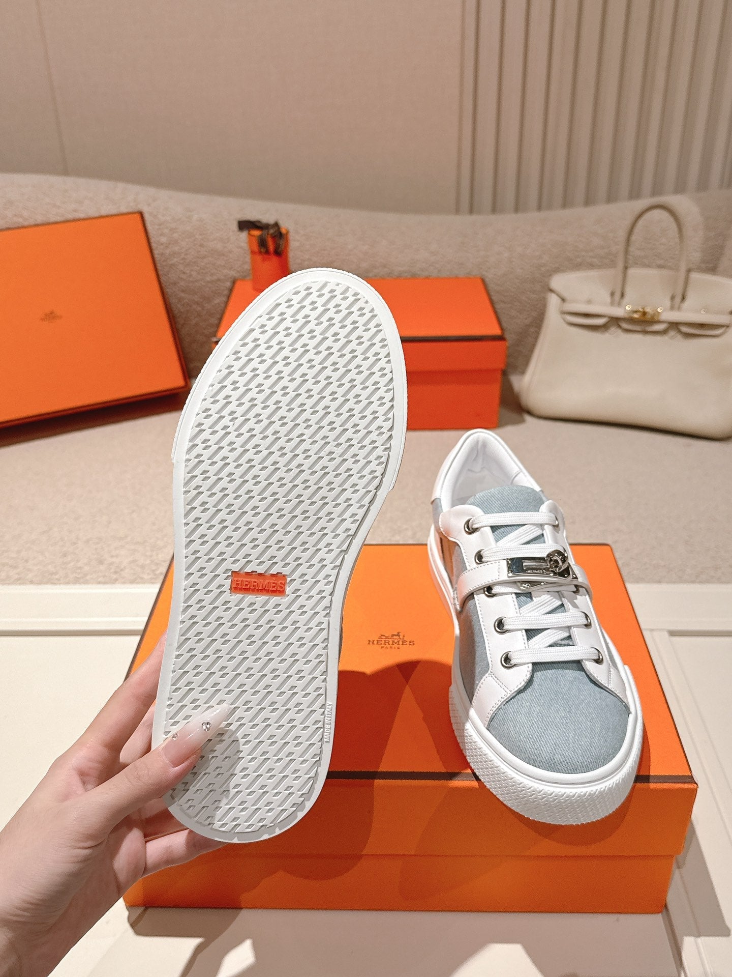 HM Day Sneakers White Calfskin Denim 577518