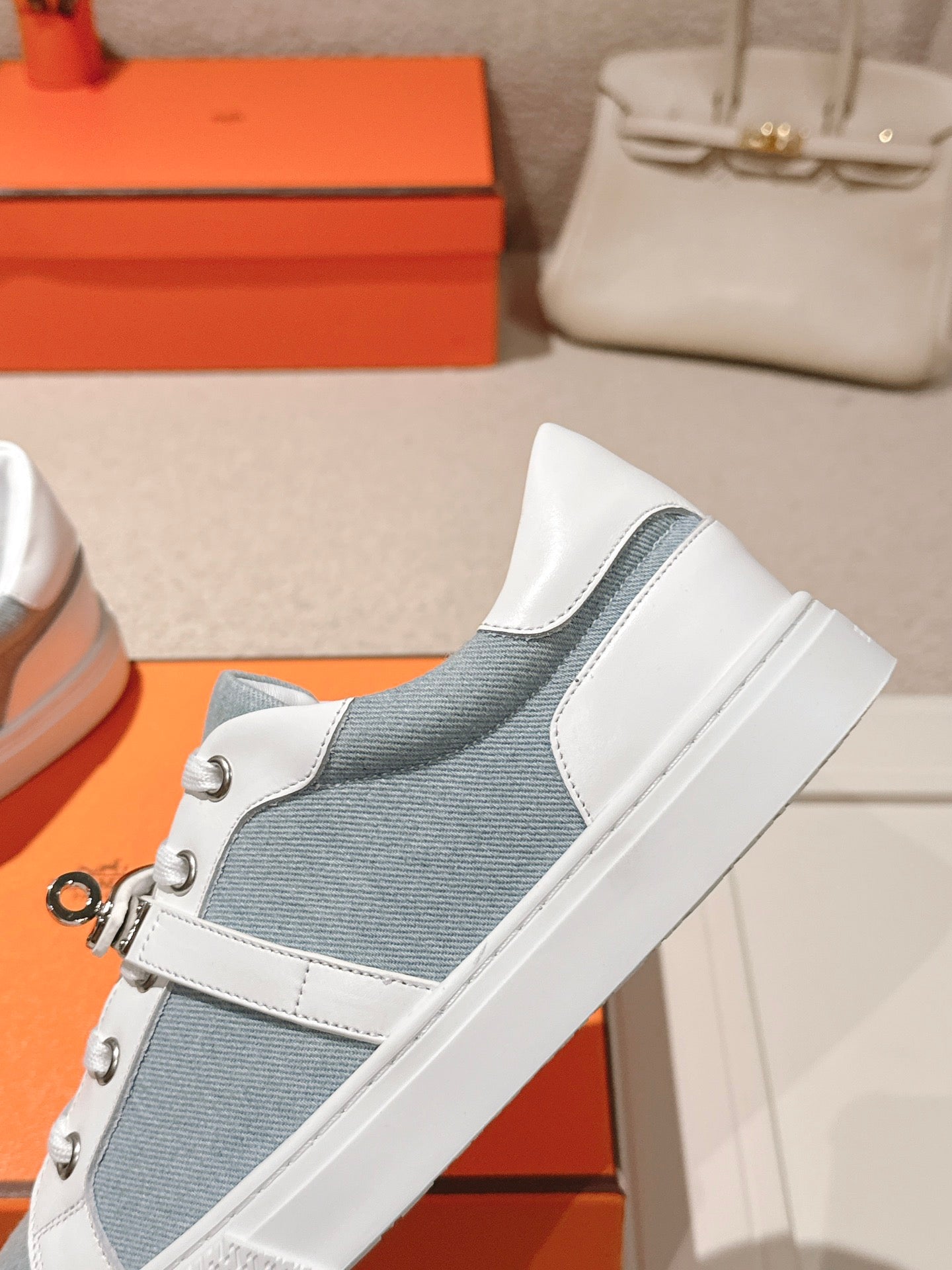 HM Day Sneakers White Calfskin Denim 577518