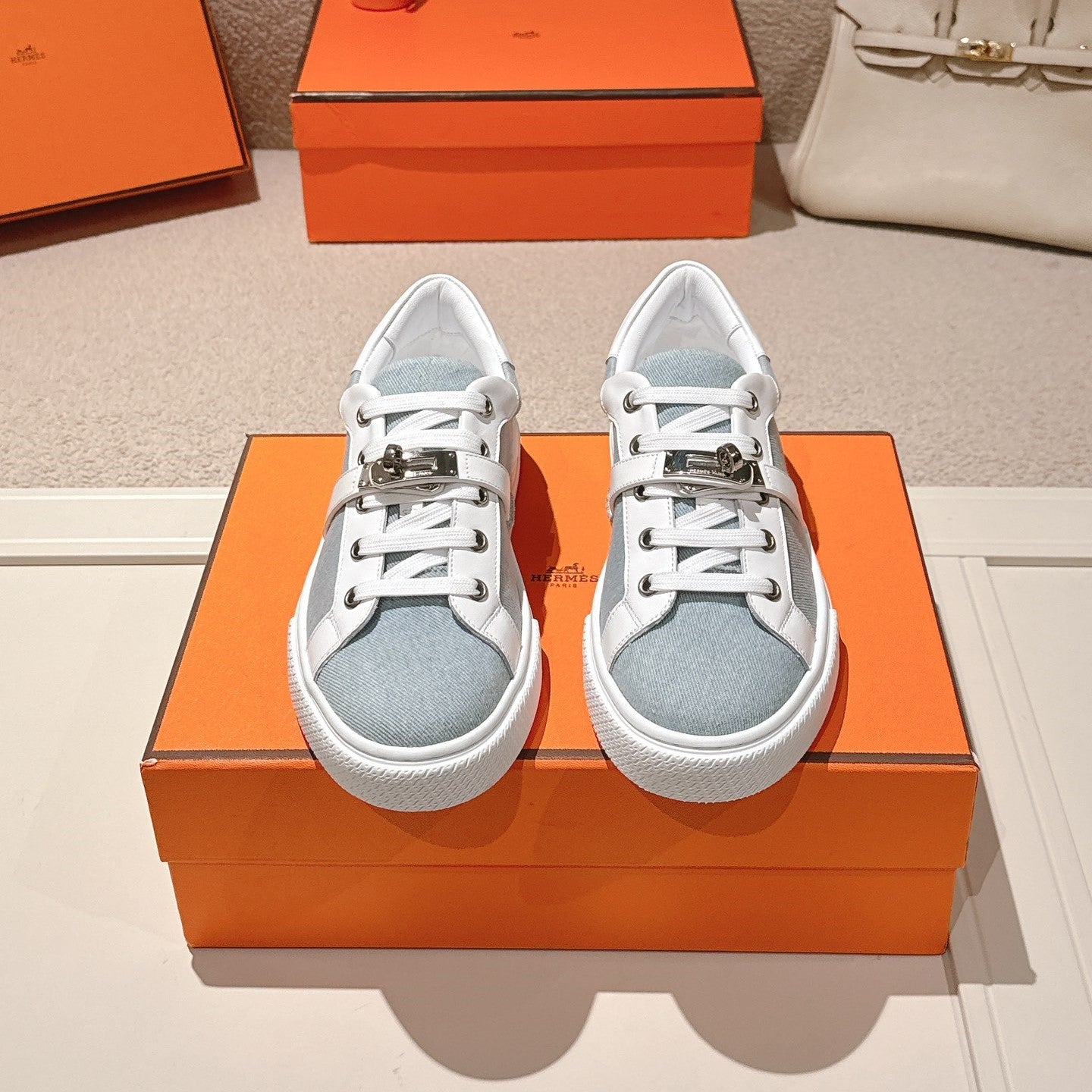 HM Day Sneakers White Calfskin Denim 577518