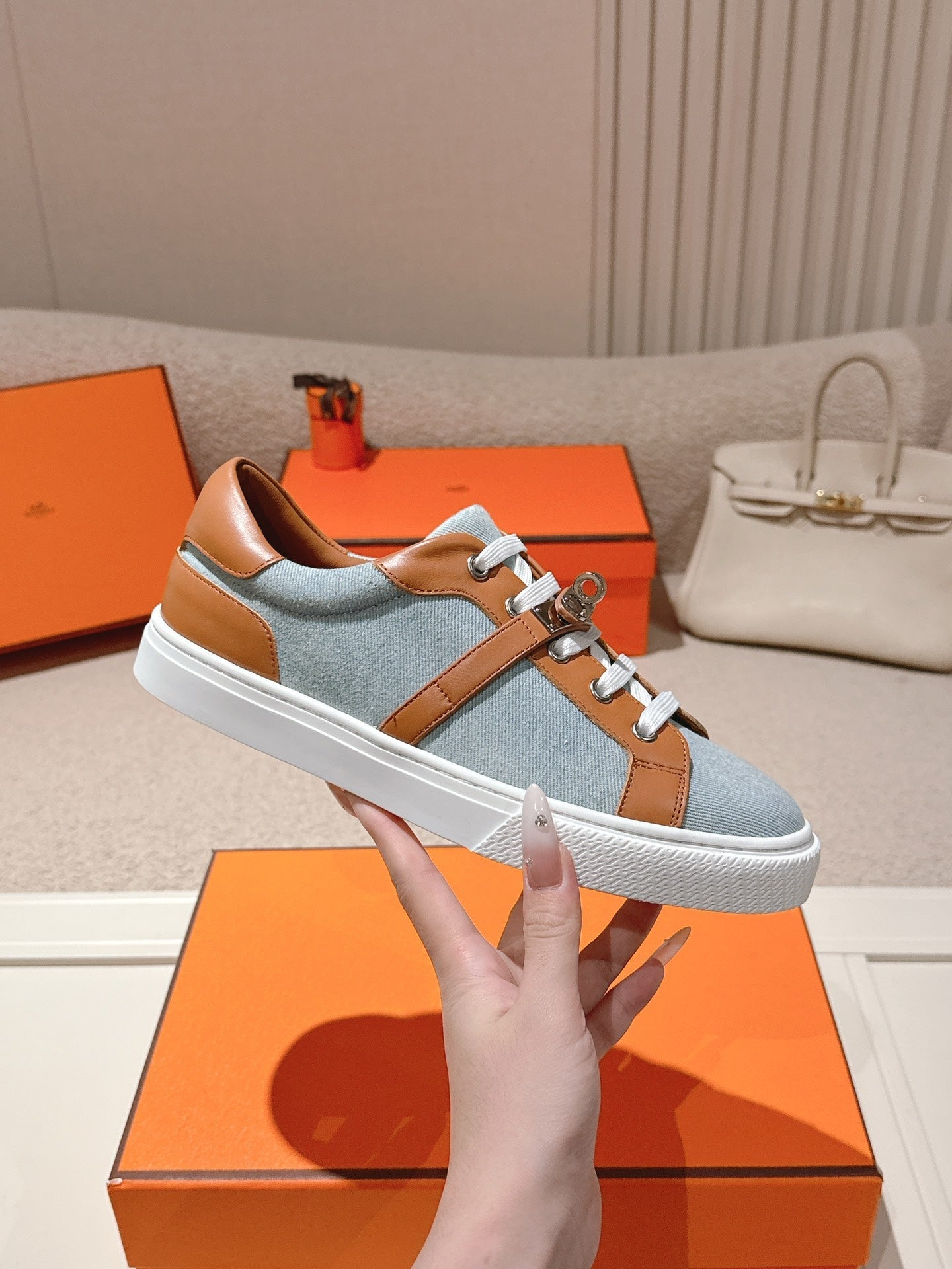 HM Day Sneakers Brown Calfskin Denim 577519