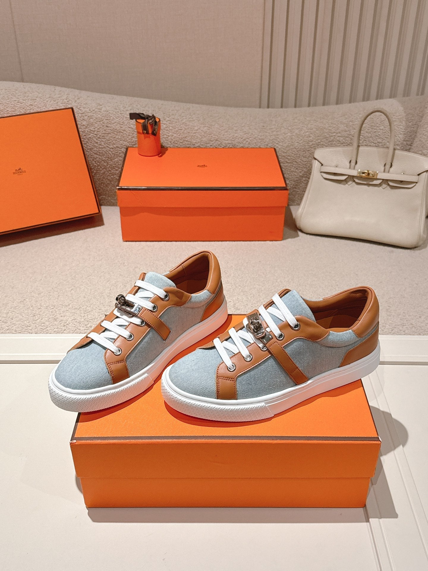 HM Day Sneakers Brown Calfskin Denim 577519