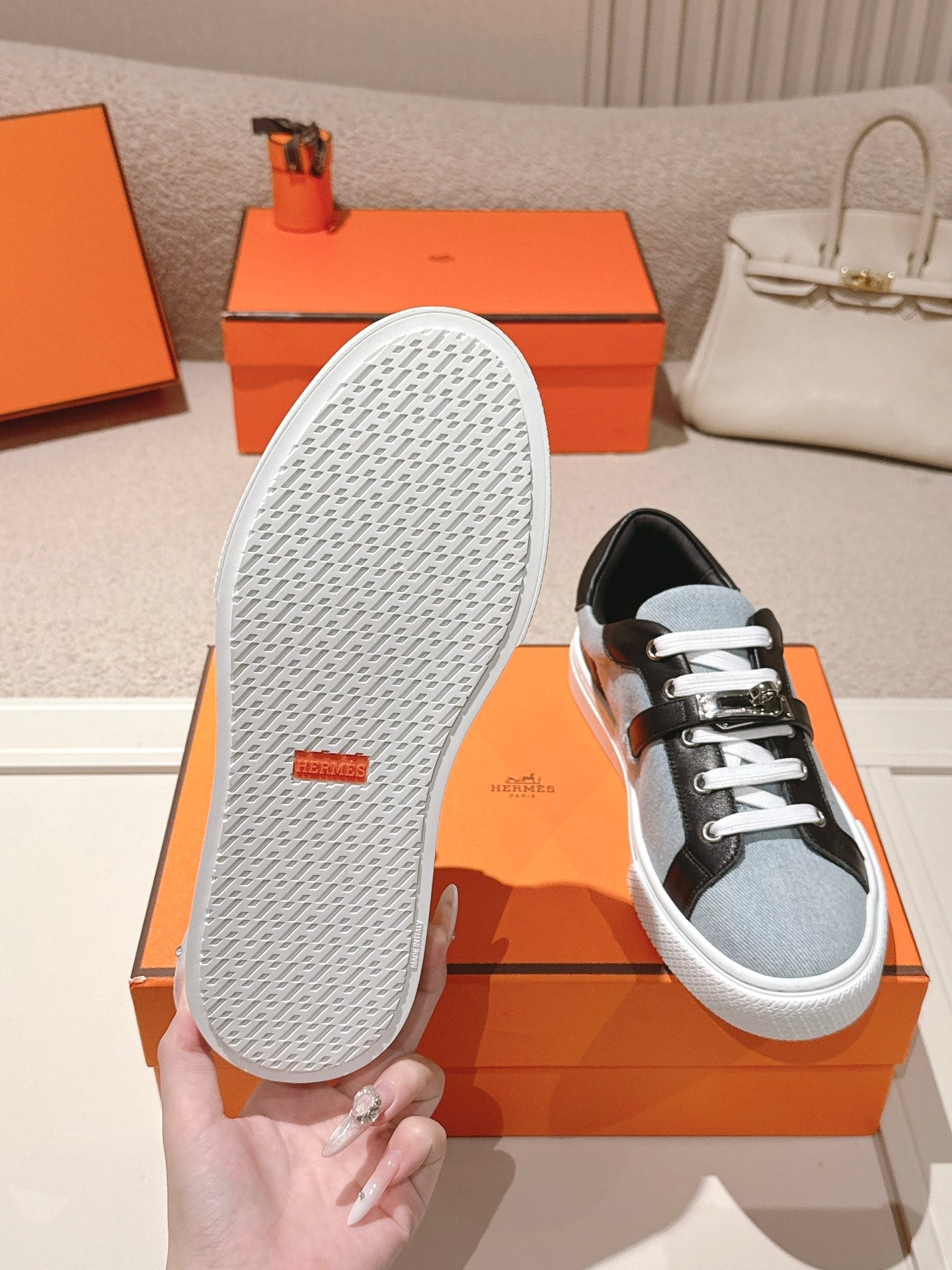 HM Day Sneakers Black Calfskin Denim 577520