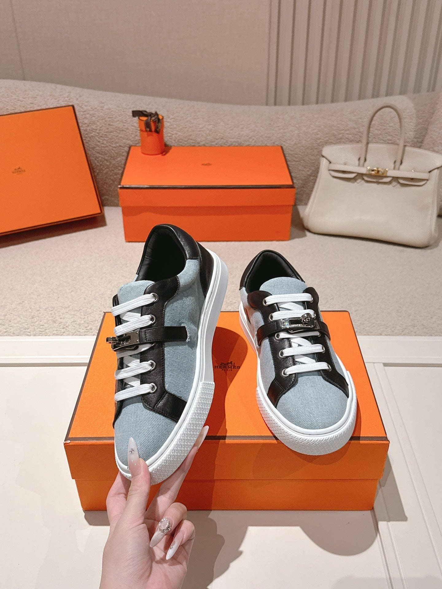 HM Day Sneakers Black Calfskin Denim 577520