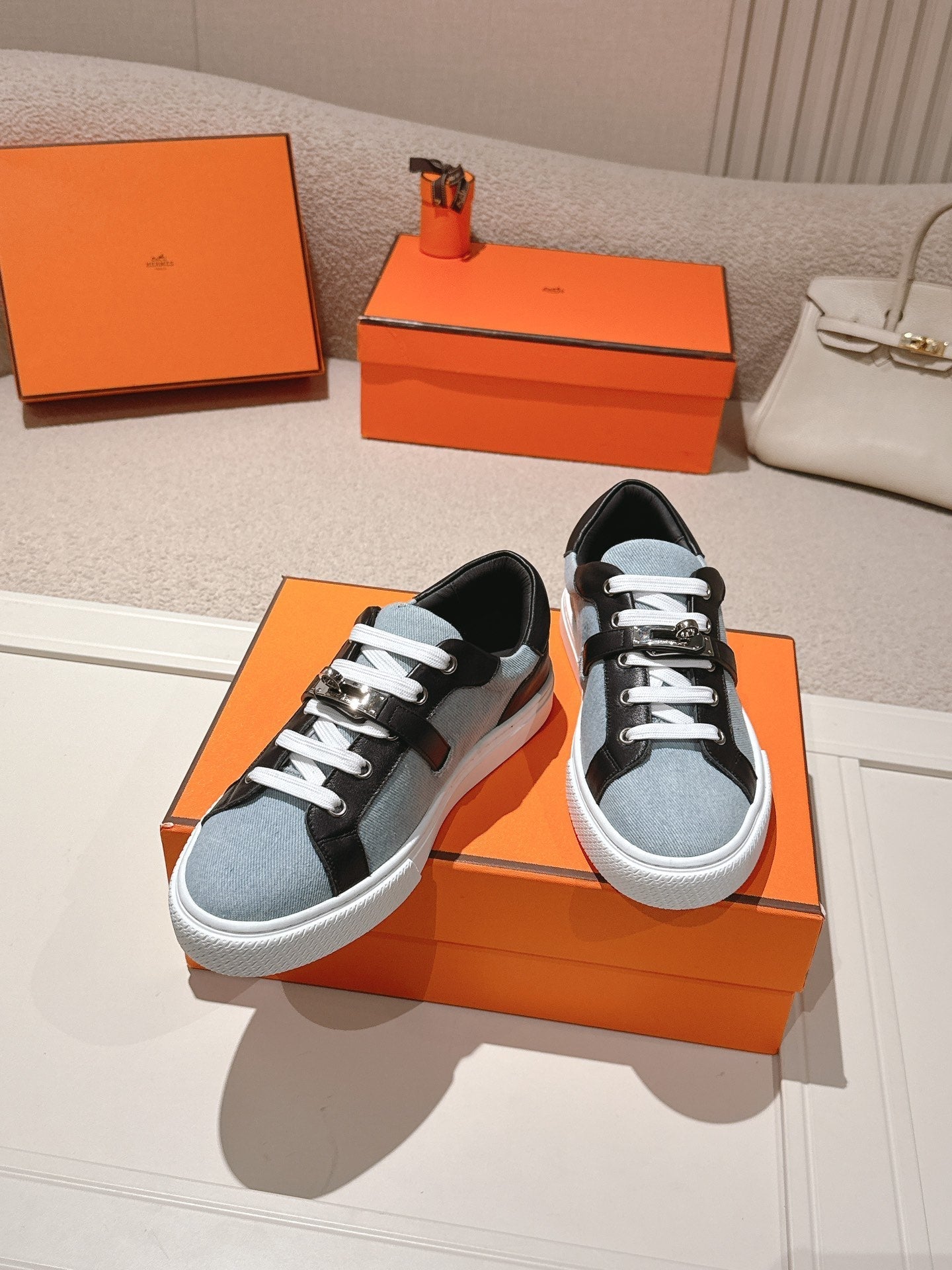 HM Day Sneakers Black Calfskin Denim 577520