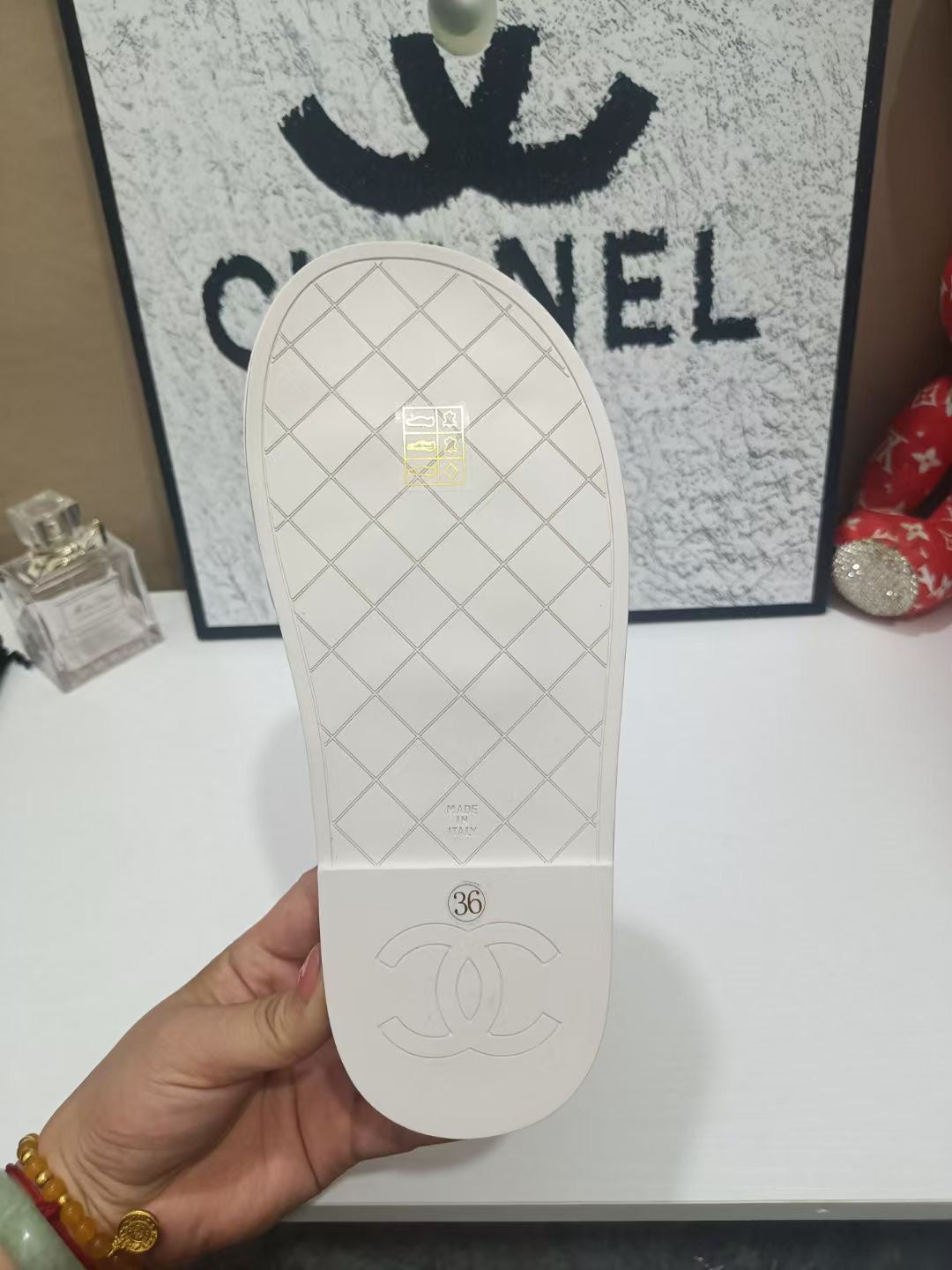Chanel 26s Quilted Slide Sandals In White Calfskin