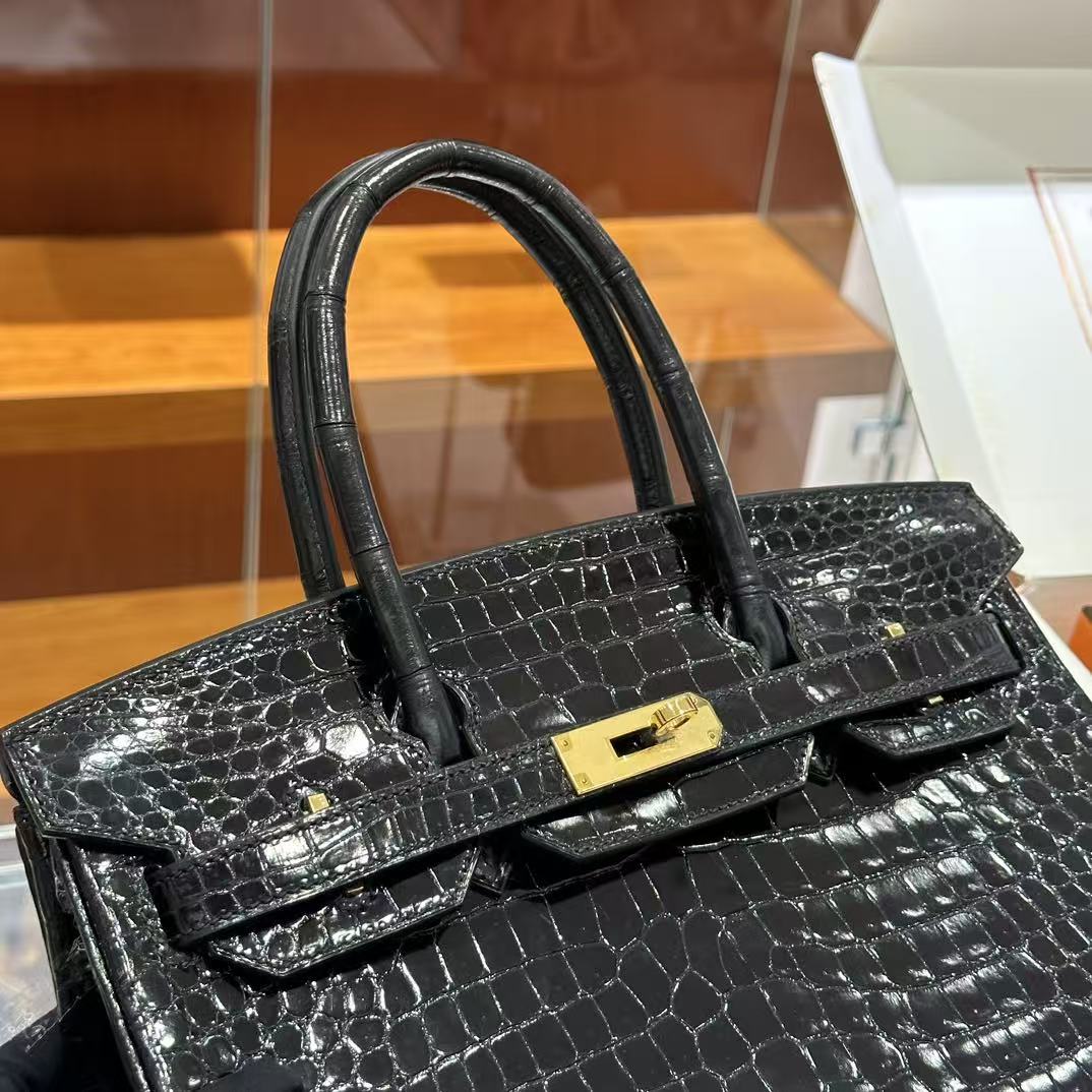 HM Birkin 30 Bag Black Shiny Crocodile Leather GHW (12 days of production)