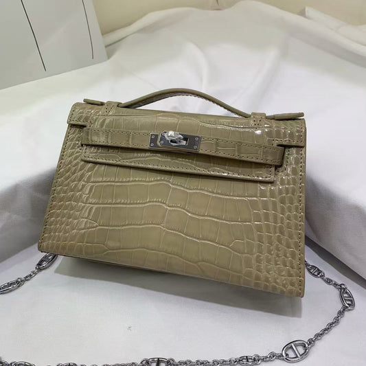 HM Kelly 22cm Gris Tourterelle Crocodile Leather (12 day production)