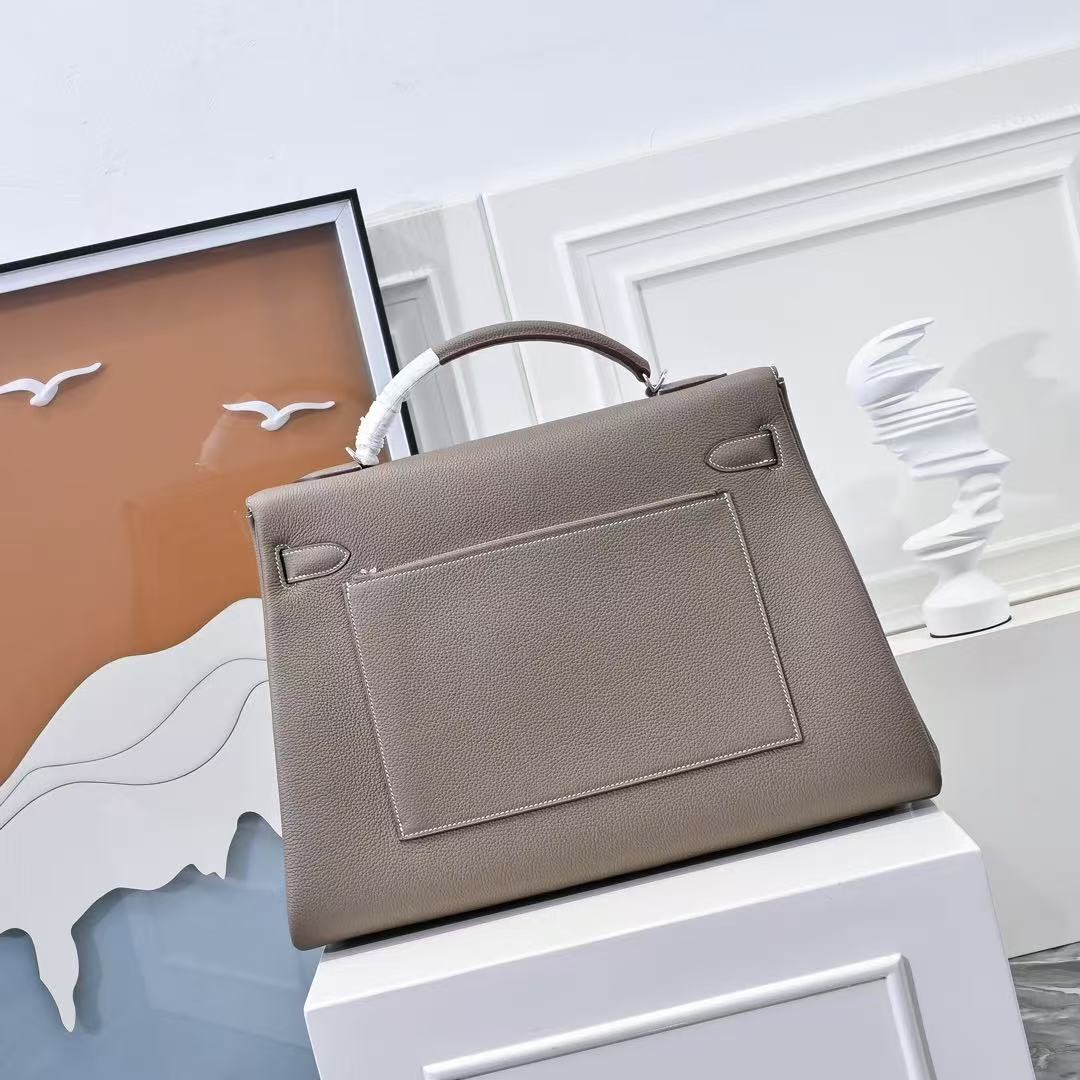 HM Kelly 42cm For Men Taupe Togo Leather Sliver Hardware