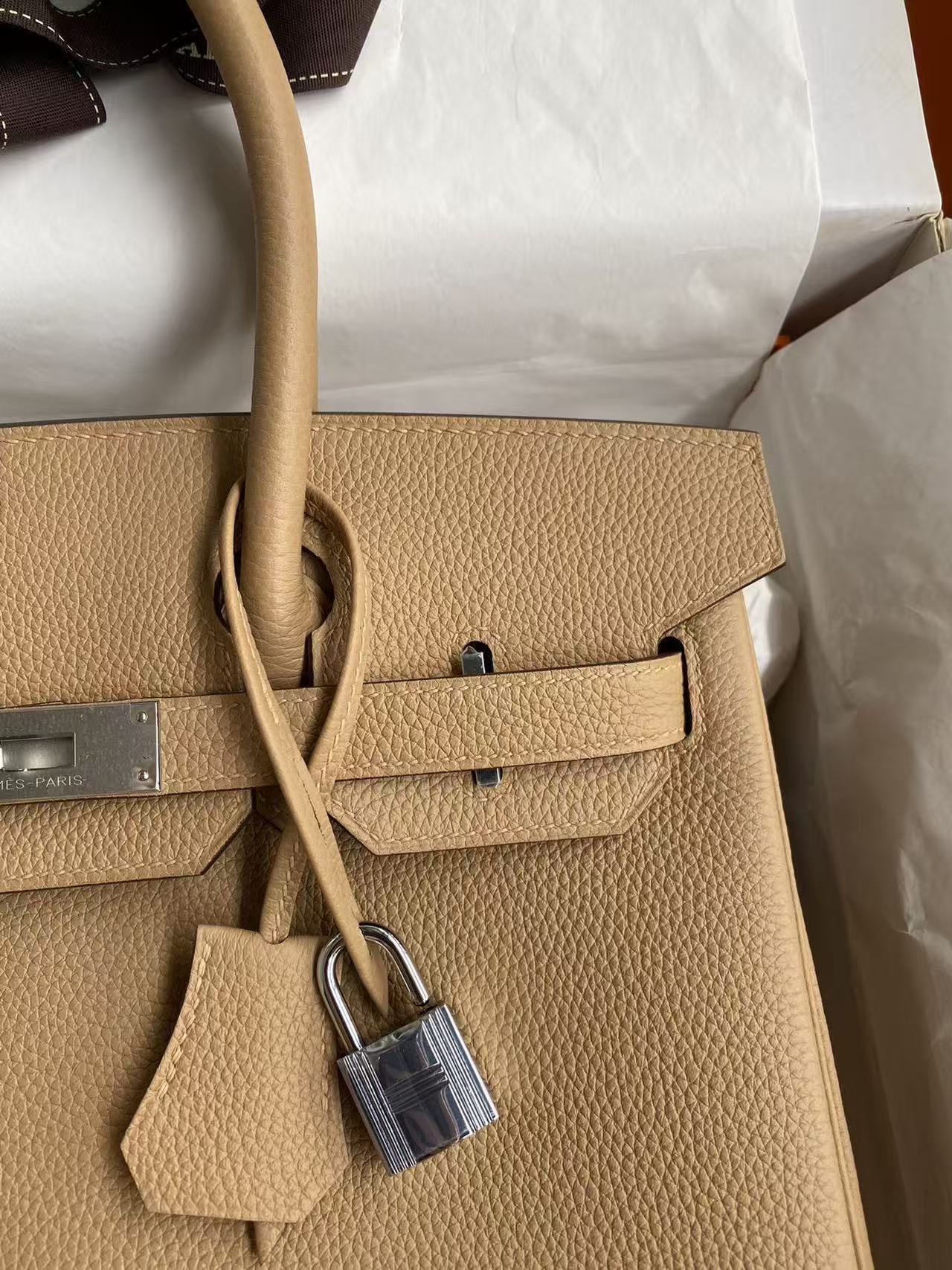 HM BIRKIN 25CM BEIGE TOGO LEATHER SLIVER HARDWARE