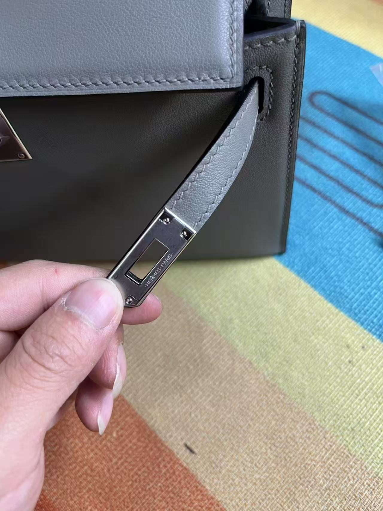 HM KELLY MINI POCHETTE 22 IN GREY CALFSKIN