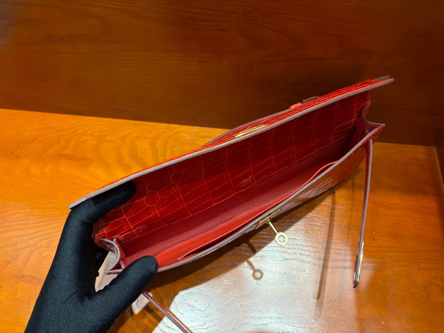 HM Kelly Cut 31cm Red Patent Crocodile Leather