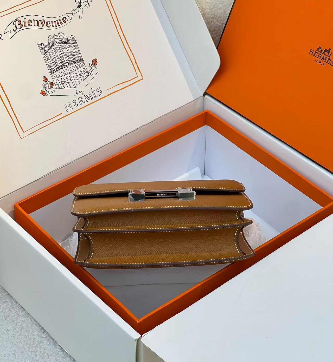 HM CONSTANCE BAGS 22 RUSSET EPSOM SLIVER HARDWARE