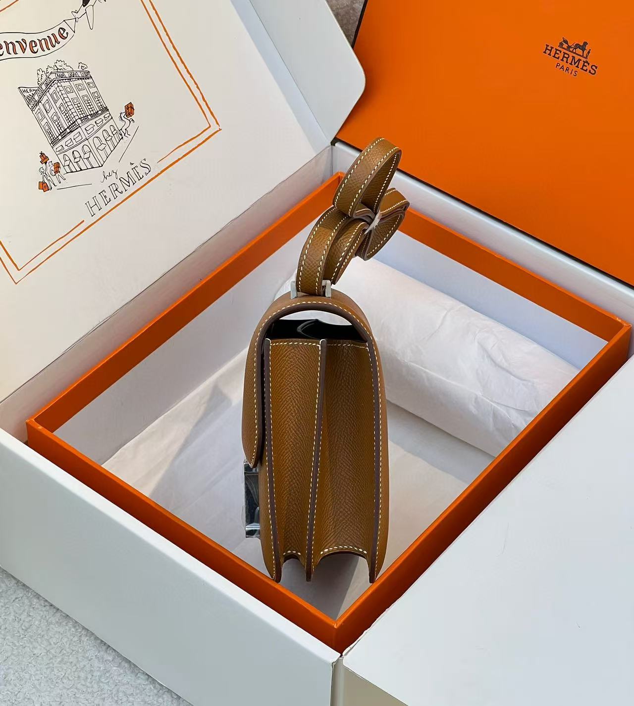 HM CONSTANCE BAGS 22 RUSSET EPSOM SLIVER HARDWARE
