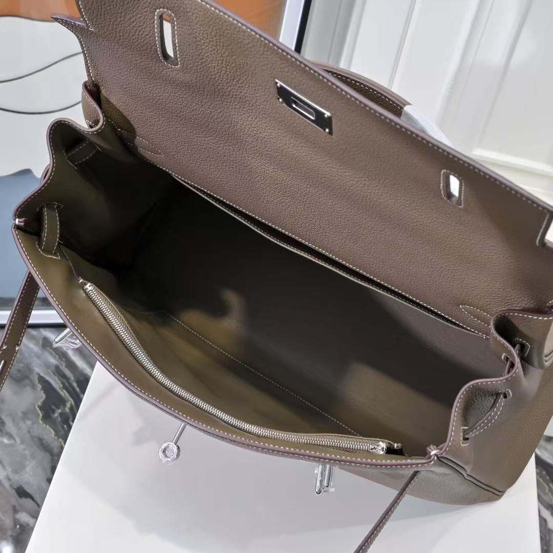 HM Kelly 42cm For Men Taupe Togo Leather Sliver Hardware