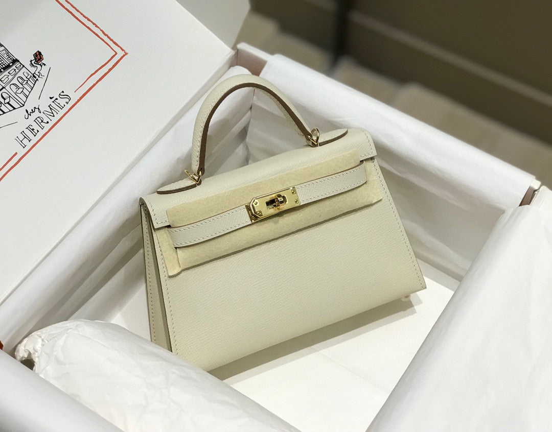 HM KELLY MINI 20 WHITE EPSOM GOLD HARDWARE 759206