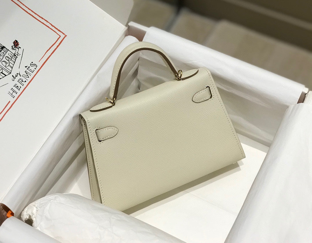 HM KELLY MINI 20 WHITE EPSOM GOLD HARDWARE 759206