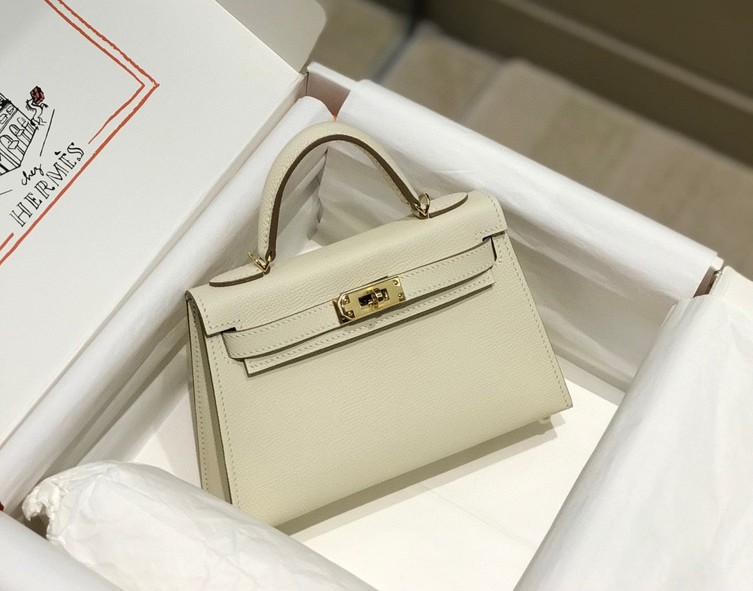 HM KELLY MINI 20 WHITE EPSOM GOLD HARDWARE 759206