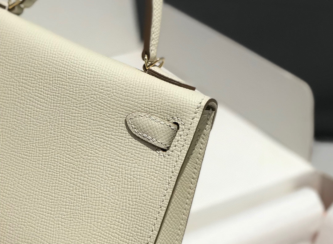 HM KELLY MINI 20 WHITE EPSOM GOLD HARDWARE 759206
