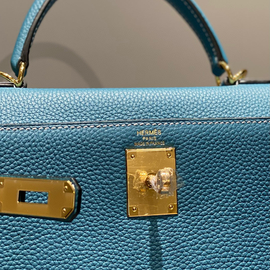 HM Mini Kelly 25cm Blue Jean Togo Leather Gold Hardware