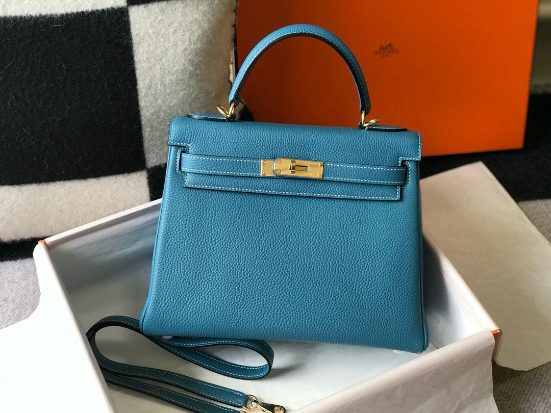 HM Mini Kelly 28cm Blue Jean Togo Leather Gold Hardware