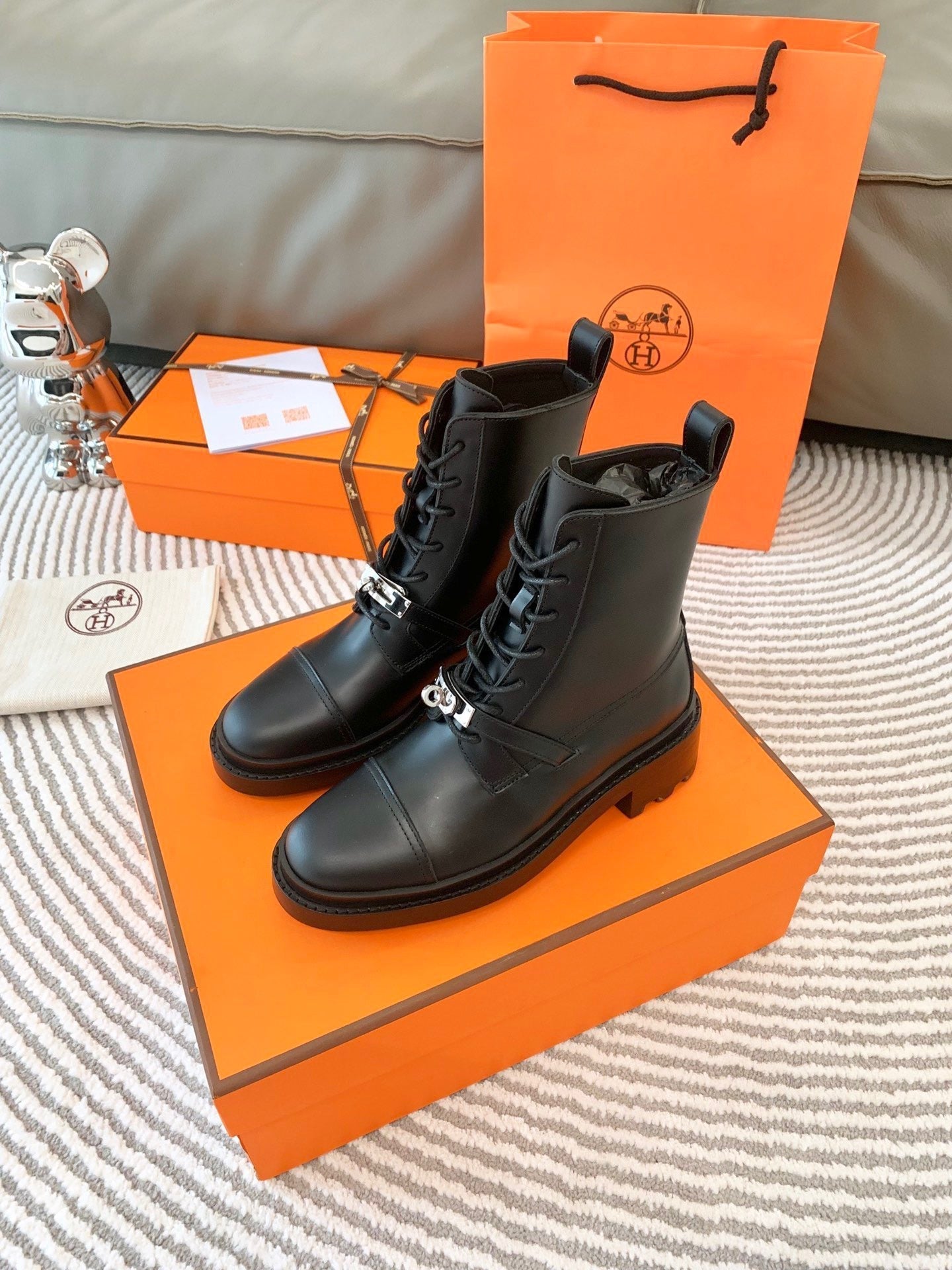 HM Funk Motorcycle Ankle Boots with Kelly Buckle Black Cafskin