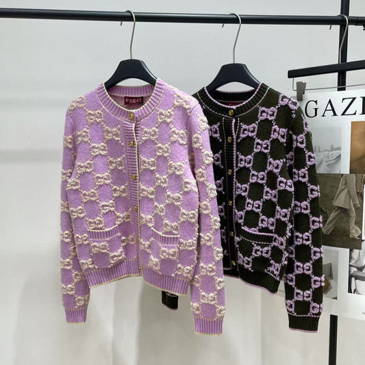 Gucci Knot Jacquard Knitted Cardigan  Wool