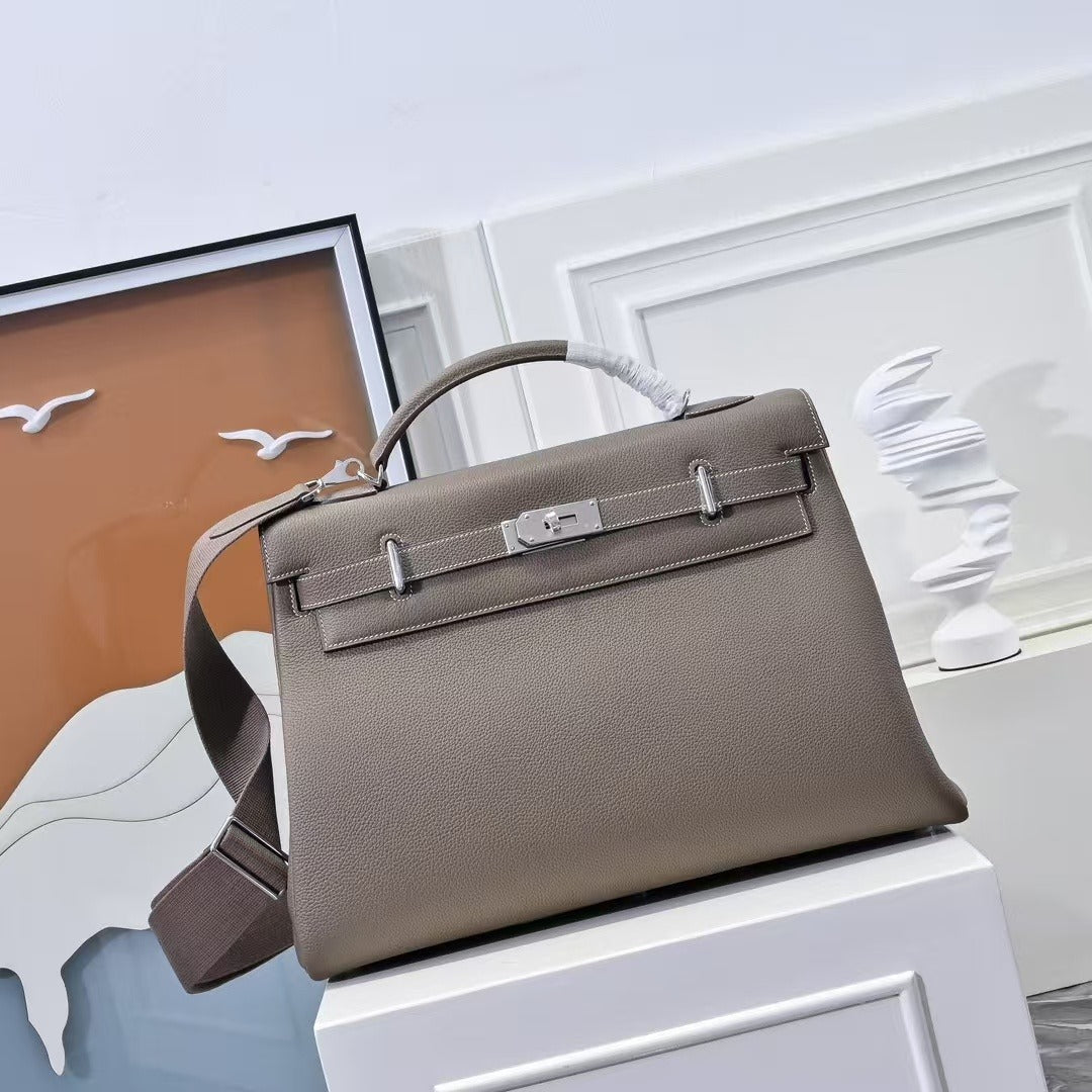 HM Kelly 42cm For Men Taupe Togo Leather Sliver Hardware