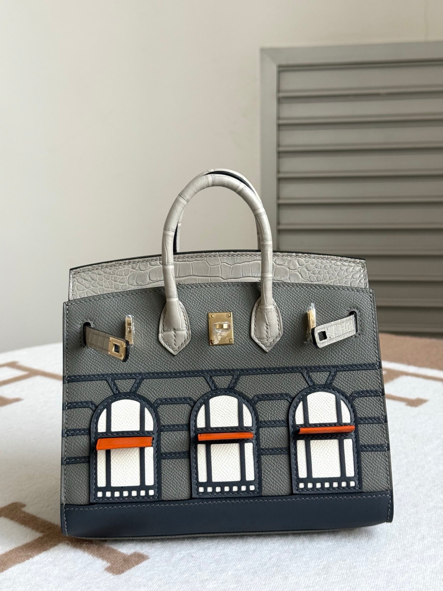 HM Birkin Faubourg 20 Grey & Dark Grey Espom Alligator Embossed Leather