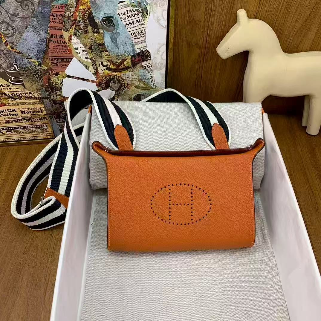 HM Videpoches Crossboby Bag 24cm Orange Togo Leather