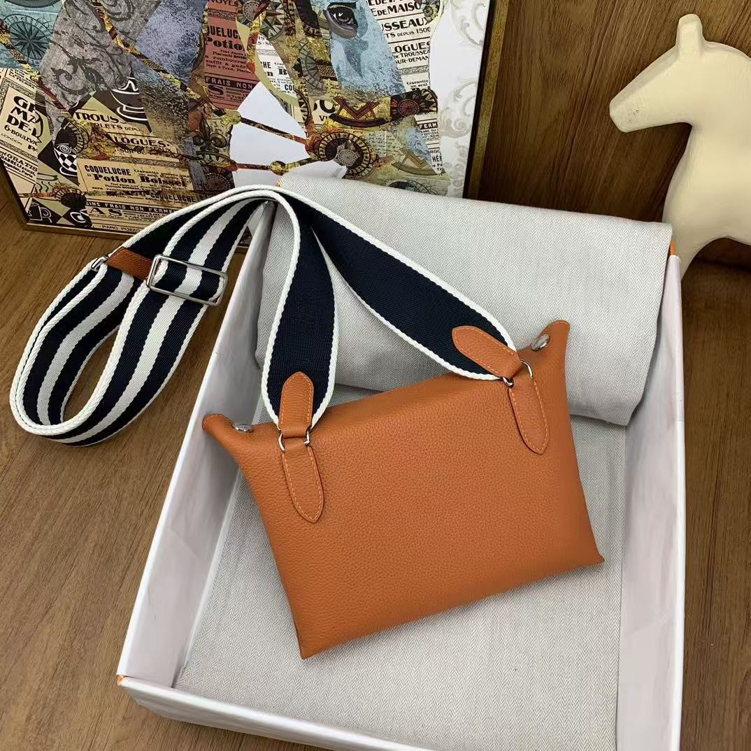 HM Videpoches Crossboby Bag 24cm Orange Togo Leather