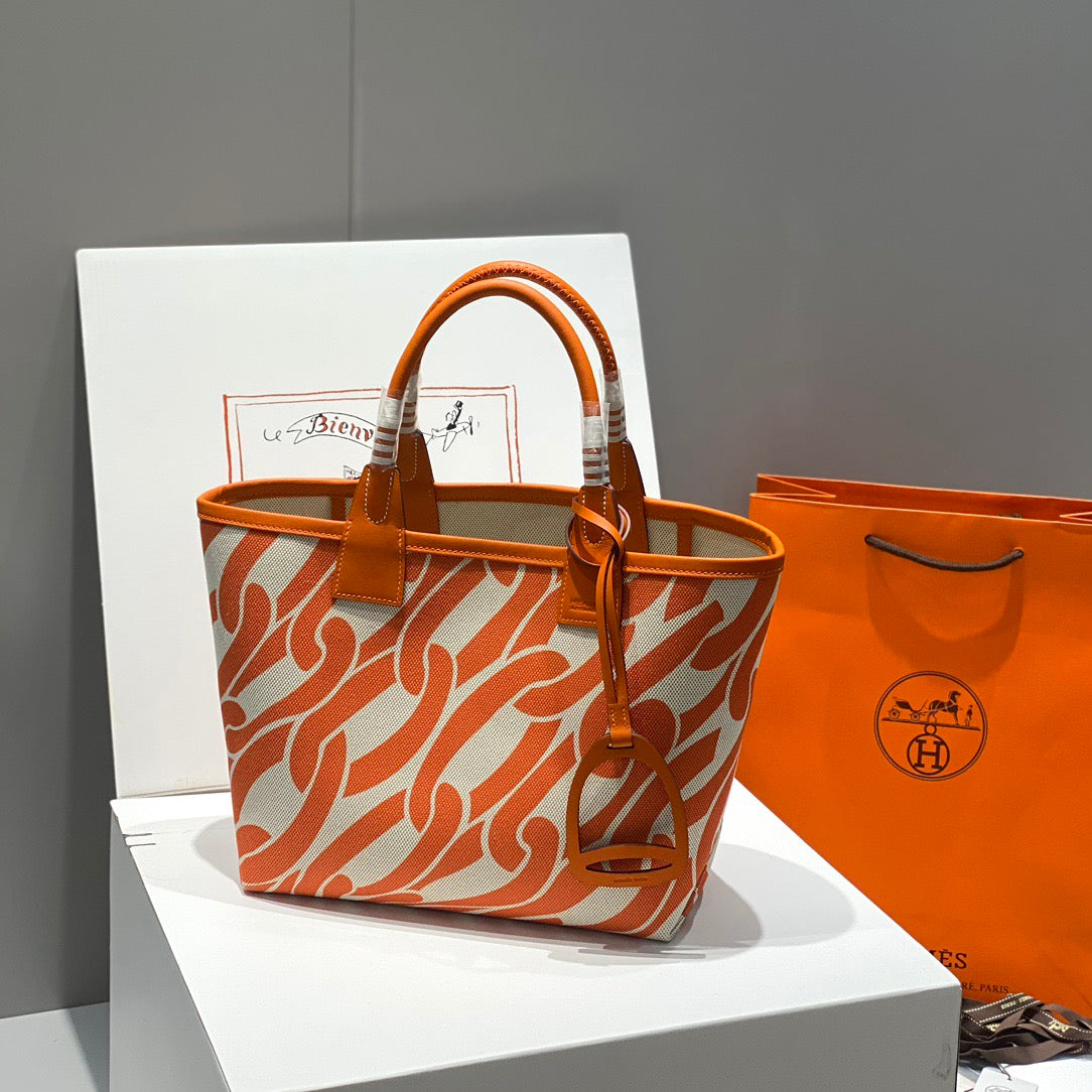 HM Steeple 25 Bag Orange Ivory Calfskin Canvas