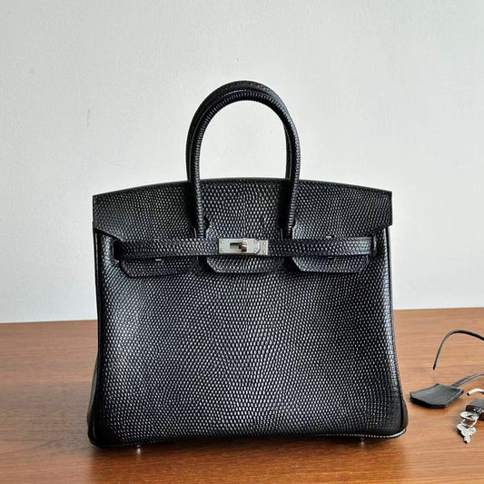 Hermes Birkin 25 Black Salvator Lizard Sliver Hardware